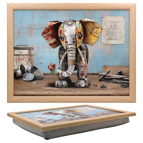 Lesser & Pavey Bug Art Scrap Elephant Food Serving Laptray with Bean Bag - Cushioned Support Base, Smooth Wooden Top, Portable Food Tray, Relaxed Everyday Dining