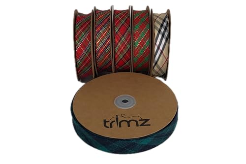 Trimz Tartan Bias Binding, Red/Green/Blue/Gold - Metallic Gold Check Trim for Christmas Decorations, Dressmaking, Quilting, Cushions & Gift Wrap