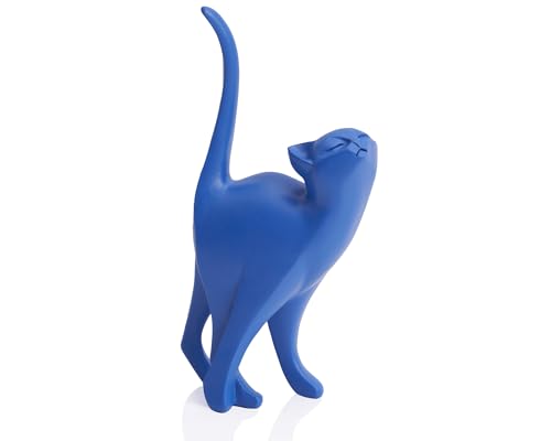 AMOIENSIS 7 Inch Blue Proud Cat Statue, Cat Memorial Gift Home Decor - Cat Lover Gift for Home Decor, Office Desk, Minimalist Cat Sculpture with Elegant Flowing Lines