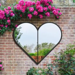 "MirrorOutlet - The Corde - Black Heart Shaped Framed Modern Outdoor Garden Wall Mirror 31"" X 31"" (80CM X 80CM)"