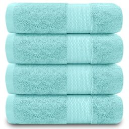 GC GAVENO CAVAILIA Fade Resistant Bathroom Towels Set, 700 GSM Premium Quality Extra Absorbent 100% Cotton Bath Towel, Turquoise, 4PK Hand Towel, 555391