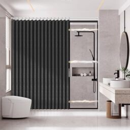 "AJAZZ Magnetic Folding Shower Curtains Fabric Polyester Material Shower Curtain Hook Waterproof Shower Curtain Suitable For Family Hotel Homestay (Black,77"" W x 72"" L) 1 Panel"