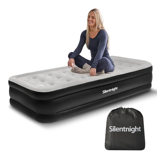 Silentnight Deep Sleep Ultimate Air Bed Single with Built in Pump - High Rise Flocked, Quick Inflation and Deflation, Raised Pillow, For Guests and Camping