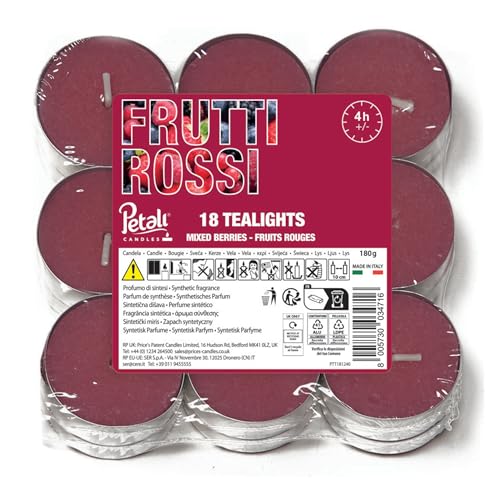 Prices's Candles Petali Range Mixed Berries Pack of 18 Scented Tea Lights Long Burning Tealight Candles with 4 Hour Burn Time for Home Décor and Events