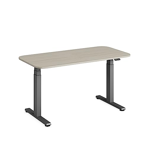 Steelcase Solo Sit-to-Stand Electric Height-Adjustable Home Office Desk with Programmable Controller, Powerful Motor, Anti-Collision Sensor + Cable Management Net in Acacia/Merle (140 x 70 cm)