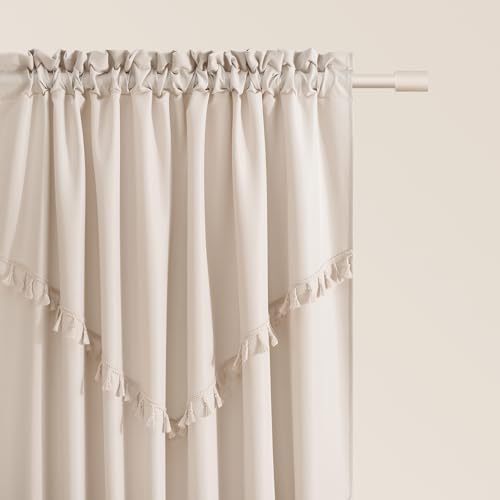 ROOM99 Chloe Curtain with Ruffle Tape, 140 x 280 cm, Width x Height Sliding Curtains, Modern Curtain, Living Room, Bedroom, Light Beige, 1 Piece