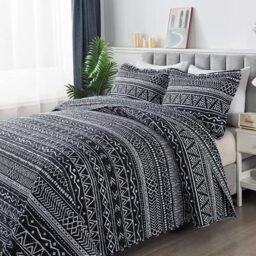 Travan 3-Piece Queen Quilt Set Striped Pattern Microfiber Soft Lightweight Bedding Set with Shams for All Season, Black Strips, Queen Size