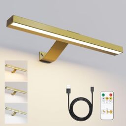 HARPER LIVING Picture Light for Wall Satin Gold, 5000mAh Battery Operated Picture Lights with Remote, Rechargeable Wall Light Indoor, Dimmable & 3 Color Temps, Display Lamp for Dartboard Frame Gallery