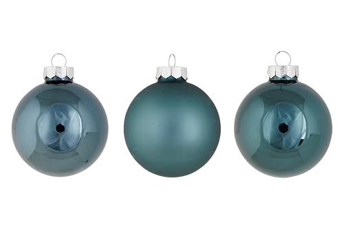 Cosy Home Set of 12 Shiny Matt Opal Blue Glass Christmas Baubles, D8 cm
