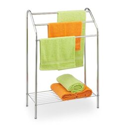Relaxdays Towel Rack, 3 Bars, with Shelf, Free Standing, Steel, HWD: 83.5 x 57.5 x 25.5 cm, Bathroom and Shower, Silver