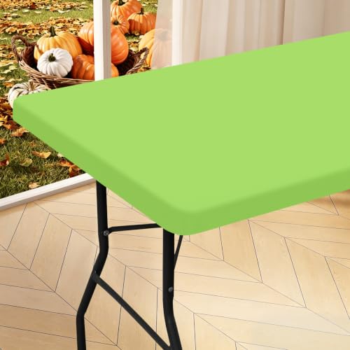 "Homing Rectangle Table Cloth Cover, Water-Resistant Polyester Elastic Fitted Tablecloth, Fits for 8 Foot Folding Tables, Washable Table Protector for Picnic, Camping, Outdoor (Lime Green, 30"" x 96"")"