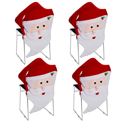 AGM 4 Pack Christmas Chair Back Covers, Santa Claus Red Hat Chair Covers - Santa Claus Chair Covers, Fits Most Dining Chairs, Xmas Decorations for Christmas Home and Dining Room Decor