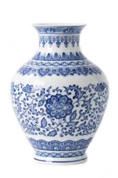 "Chinoiserie Ceramic Vase, Blue and White Porcelain, 8.9"" - Home Décor for Living Room, Bookshelf, Mantle Fireplace, Table Centerpieces"