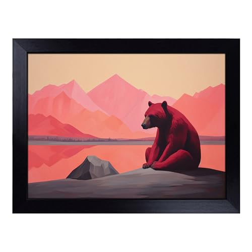 Lap Tray with Bean Bag Cushion, Bear Minimalism - Handmade in the UK, Raised Wooden Edge, Padded Cushion, Heat-Resistant Wipe-Clean Surface, for Meals, Laptops and Crafts
