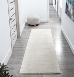 Rugs by Desire Comfy Washable Modern Living Room Rug Polyester Plain Indoor Area Rug with Low Pile - Anti-Slip Felt Backing SuperSoft Carpet Bedroom-Hallway, Cream, 60x200 cm
