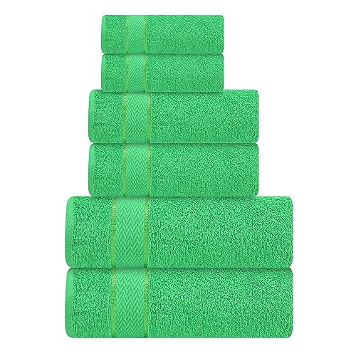 6 Piece 100% Cotton Bath Towel Set - 2 Bath - 2 Hand - 2 Face, Green - 100% Cotton ??? Thick & Plush ??? Hotel Quality ??? Ultra Soft ??? Highly Absorbent ??? Quick Dry ??? Low Lint ??? Machine Washable