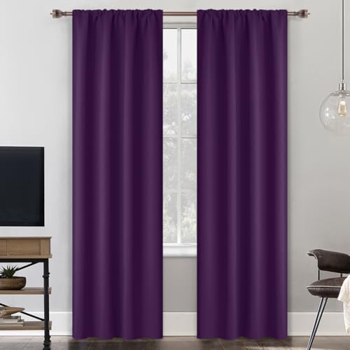 Yakamok Purple Rod Pocket Blackout Curtains 84 inches Long for Bedroom - Room Darkening Thermal Insulated Window Treatment Drapes for Living Room,38W x 84L Inch,2 Panels