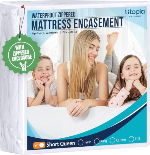 Utopia Bedding Zippered Mattress Protector Short Queen Size 100% Waterproof Bed Bug Mites Absorbent Six Sided Mattress Cover
