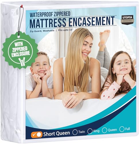 Utopia Bedding Zippered Mattress Protector Short Queen Size 100% Waterproof Bed Bug Mites Absorbent Six Sided Mattress Cover