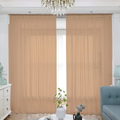 ABCHOME Sheer Curtains Inches Long Window Sheer Curtain 2 Panels Sheer Curtains Size 63 72 95 108 145 Long Inch Bedroom Children Living Room Yard (Brown, 52 W x 84 L - 2 Pcs)