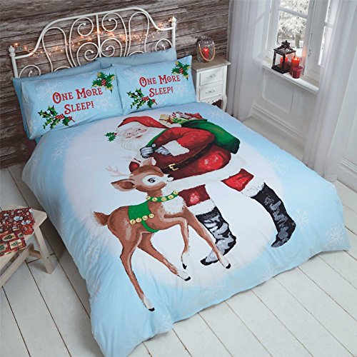 Rapport Home Kingsize Christmas Duvet Cover Set - 'One More Sleep' Santa Winter Bedding - Festive Holiday Quilt Cover with Pillowcases