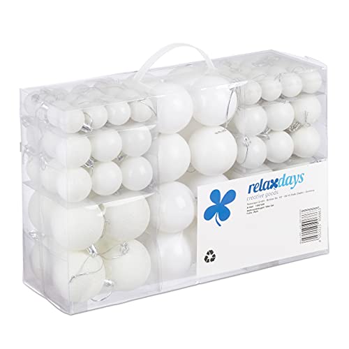 Relaxdays Christmas Baubles Set of 100, Festive Ornaments, Matt, Shiny, Glitter, Tree Balls ∅ 3, 4 & 6 cm, Assorted