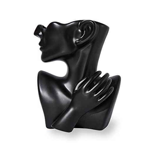 KatoonX Ceramic Greek Statue Face Vase Black Creative Head Sculpture for Home Decoration