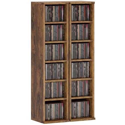 HOMCOM 204 CD Storage Units Set of 2 DVD Tower Rack Rustic Brown