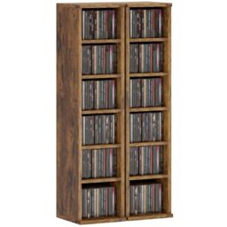 HOMCOM 204 CD Storage Units Set of 2 DVD Tower Rack Rustic Brown
