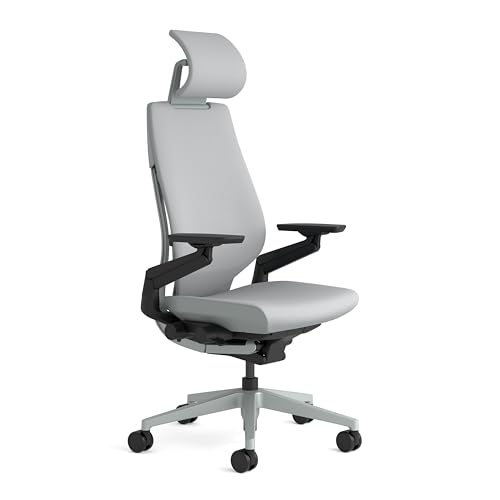Steelcase Gesture Ergonomic Office Chair With 360° Armrests, 3D Live Back Lumbar Support, Adjustable Headrest Grey  Made in Europe, 66 x 62.5 x 107
