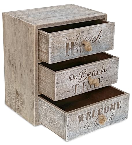 CoTa Global Wood Driftwood 3-Drawer Desktop Organizer - Nautical Beach Home Decor, Table Top Storage Box for Bathroom, Office Desk Drawers, Vanity