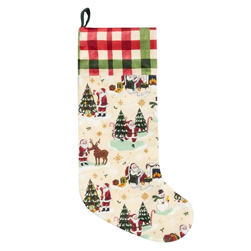 furn. Jolly Santa Printed Velvet Xmas Stocking