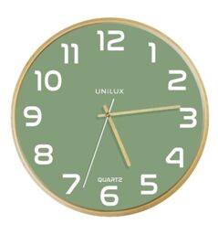 Unilux Modern Wooden Frame Wall Clock Baltic Green Dial 31 cm No Ticking