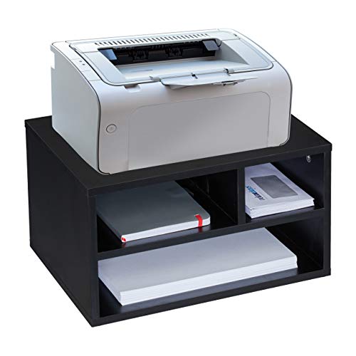 Relaxdays Printer Stand, Desk Tidy, 3 Compartments, Organiser, Tabletop Shelf for Office, HWD: 22.5 x 40 x 30 cm, Black