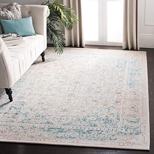 Safavieh Glam Indoor Woven Rectangle Area Rug, Passion Collection, PAS405, in Turquoise / Ivory, 201 X 279 cm for Living Room, Bedroom or Any Indoor Space