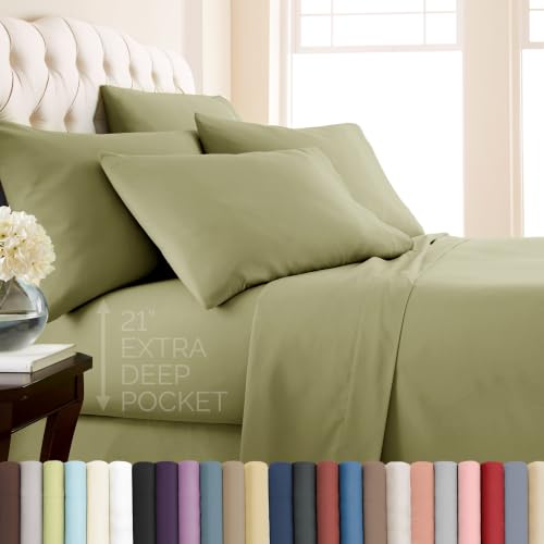 Southshore Fine Living, Inc. 6 Piece Full Size Bed Sheets Set - 21 Inch Deep Pocket Sheet Sets Full Bed - Hotel Style Breathable Microfiber Pet Hair Resistant Bedding, 4 Pillowcases - Sage Green