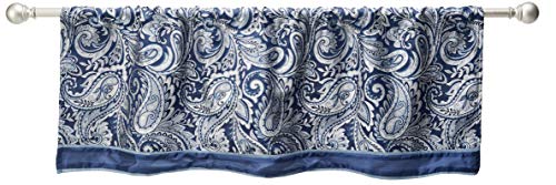 Madison Park Aubrey Faux Silk Paisley Jacquard, Rod Pocket Curtain for Living Room, Kitchen, Bedroom and Dorm, 50 in x 18 in, Navy