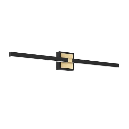 Eglo LED wall Light Peguera, Hallway and Bathroom Mirror lamp, Minimalist Lighting Fixture Made of Black Metal and Brass, Warm White, IP44, 80 cm