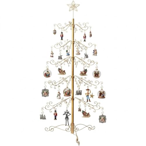 HOHIYA 84 Inch Ornament Display Tree Stand Metal Christmas Wrought Iron Hanger Hook for Halloween Hanging Decorations Eco Gift Gold