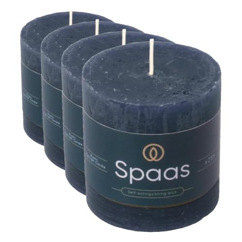 Spaas Rustic Pillar Candle 70/70 mm 25h, Dark Blue (Pack of 4)