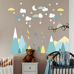 WALPLUS 107 Pieces Sleepy Mountains Wall Stickers Mural Art Vinyl Nursery Decorations for Living Room Kids Bedroom Decors Home Removable DIY Wall Decals Hotels Cafe Office Decors