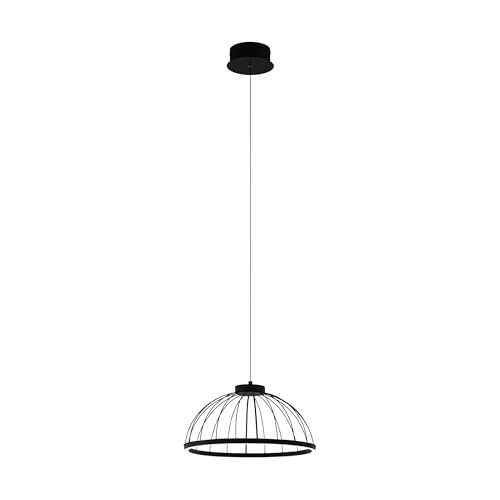 EGLO Bogotenillo LED Pendant Light, 1 Bulb Vintage, Modern, Pendant Light Made of Steel and Plastic, Dining Table Lamp in Black, White, Hanging Living Room Lamp, Diameter 38 cm