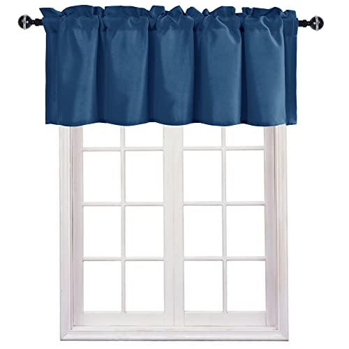 JIUZHEN Valance Curtains for Kitchen Window Valances for Living Room/Basement Window Curtains Bathroom Thermal Insulated Short Rod Pocket Curtain Panels, Royal Blue,60 x 18 Inches,1 Panel