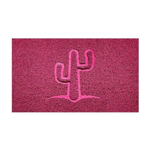 Nicoman Embossed Spaghetti Door Mat Dirt-Trapper Jet-Washable Doormat 70x43cm (Pink, CACTUS Shape) - Use Indoor or Sheltered Outdoor