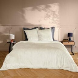 Douceur d'Intérieur, 3-Piece Bedding Set (240 x 220 cm) Velina Natural, Plain Velour