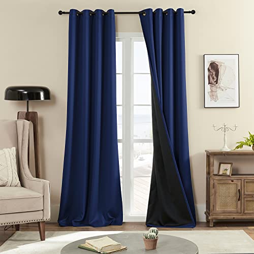 Rutterllow 100% Blackout Curtains 2 Panels, Full Shade 96 Inches Long Complete Drapes for Living Room, Thermal Insulated Bedroom Window Treatment Drapes (Navy Blue, 52x96 inch)