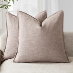 Foindtower Set of 2, Decorative Linen Soild Throw Pillow Covers Soft Accent Euro Cushion Case Boho Farmhouse Pillowcase for Chair Couch Sofa Bedroom Living Room Home Decor 20 x 20 Inch Dusty Pink