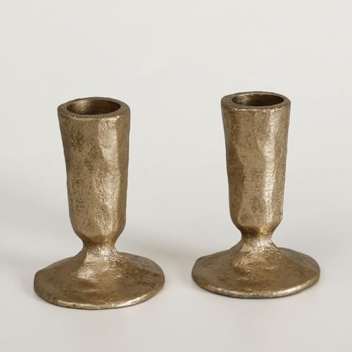 Handcrafted Antique Brass Iron Taper Candle Holders - Set of 2 Elegant Candlesticks for Weddings, Dining, and Parties, Timeless D??cor Accent