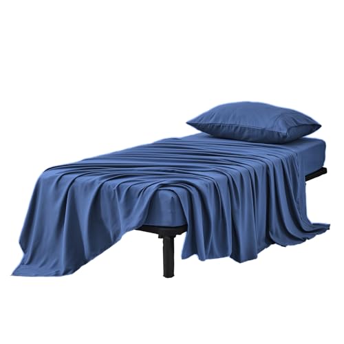 Kingnex RV Bunk Sheets Set for Narrow Twin Bed Soft Brushed 1800 Microfiber 3 Piece Bedding Set Includes 1 Cot Size Fitted Sheet 1 Flat Sheet 1 Pillowcase Cot Navy