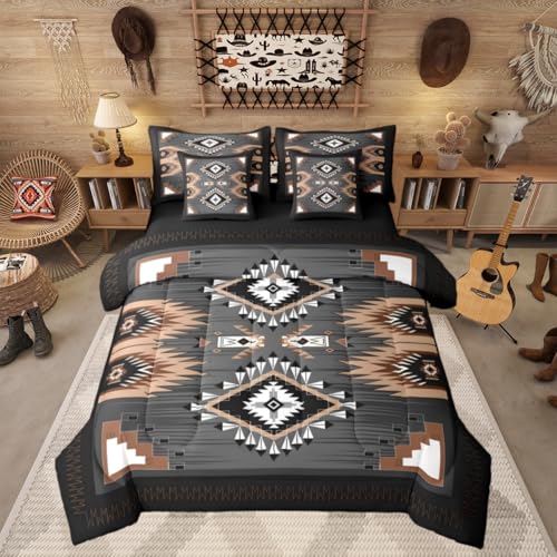 Erosebridal Western Aztec Full Bedding Set 7 Piece for Boys Rustic Southwestern Bed in A Bag for Kids Teens Adult Native American Navajo Comforter Set with Sheet Ethnic Exotic Boho Farmhouse Bed Sets